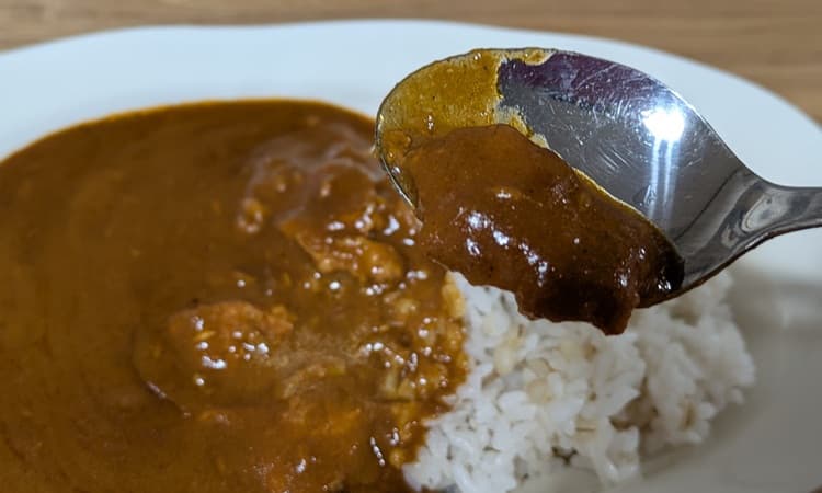 カレーライスをスプーンですくう画像