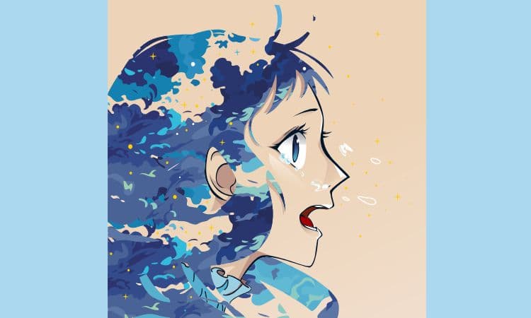 海と女性のイラスト